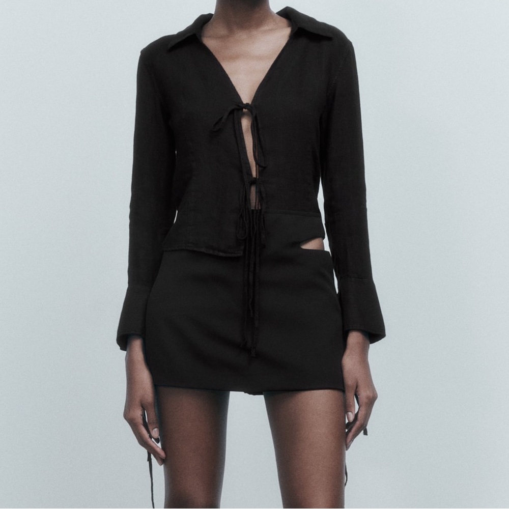 Zara Linen Front Tie Long Sleeve